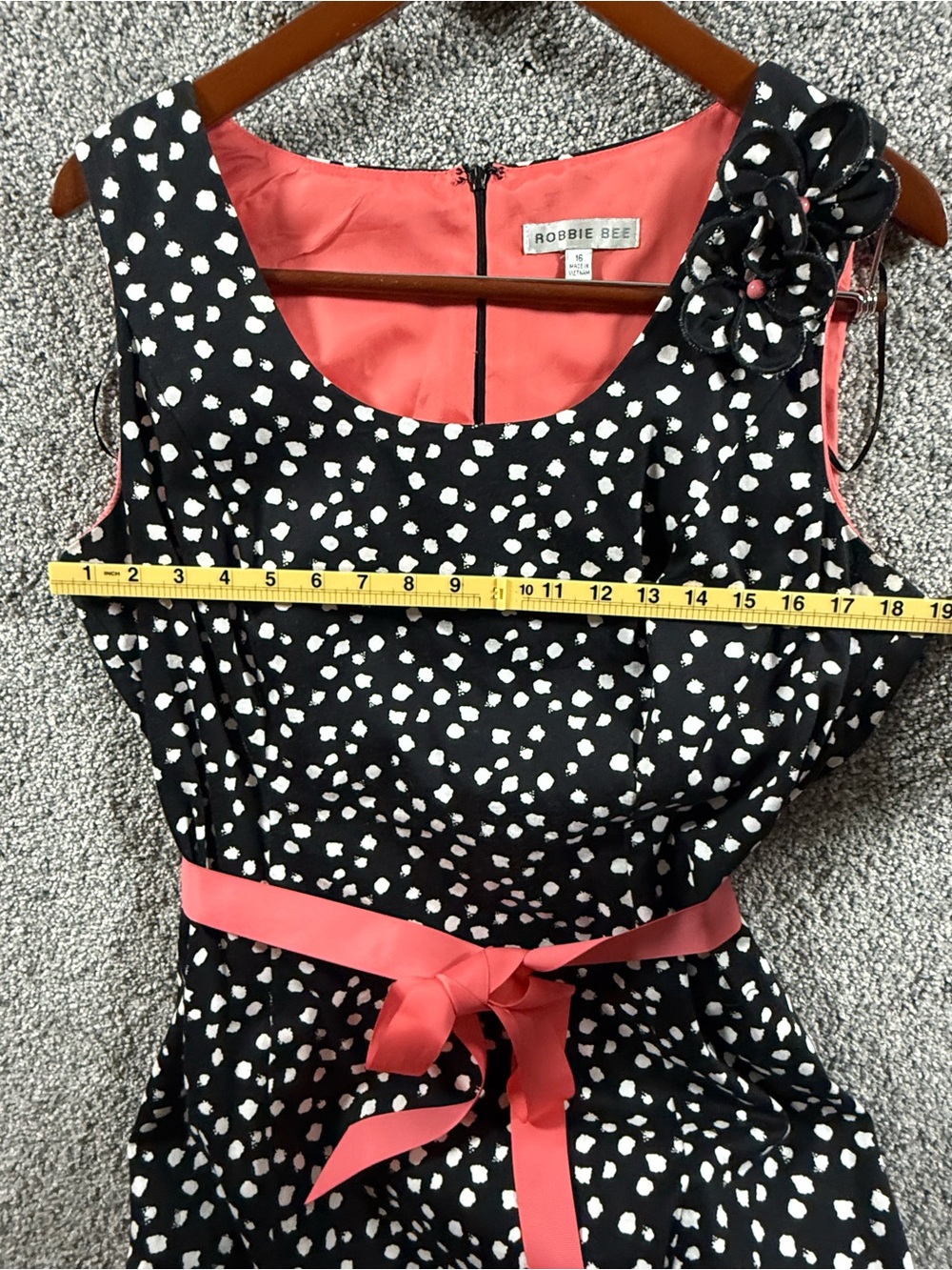 Robbie Bee Polka Dot Fit & Flare Dress Coral Belt Size 16 - Picture 8 of 12